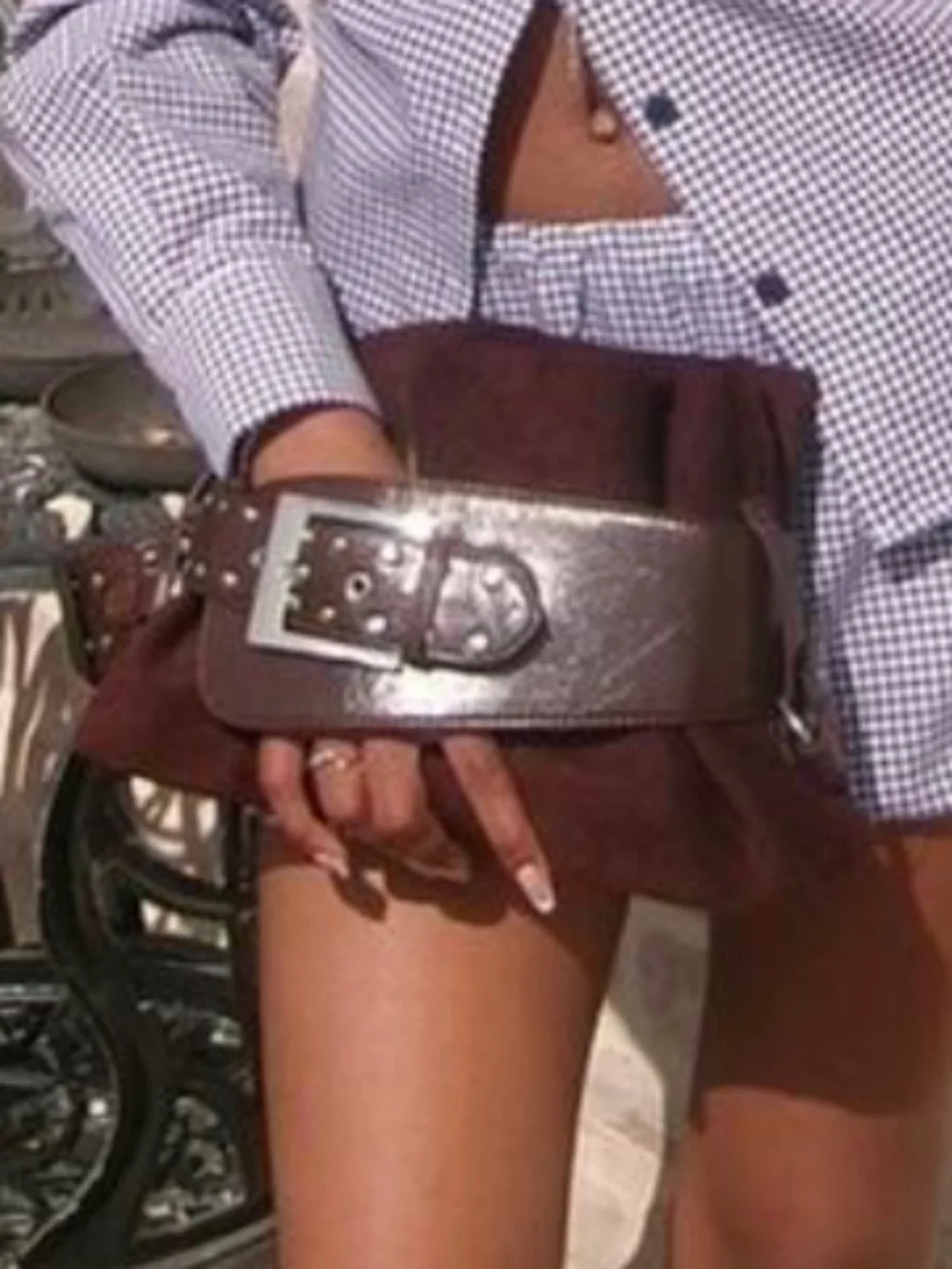 Luxe Vegan Suede Studded Belted Small Clutch Bag
